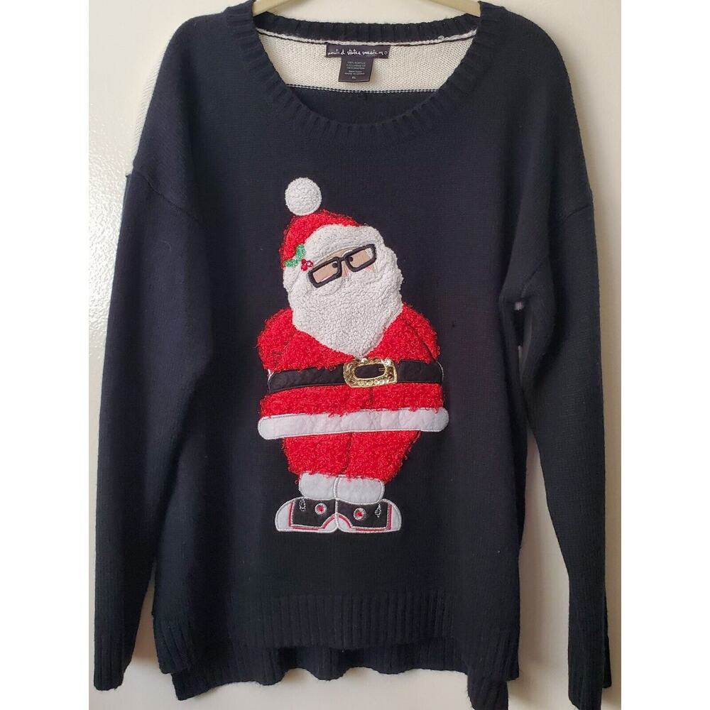 United States Sweaters Black XL Christmas Santa Sneakers Glasses Holiday Party